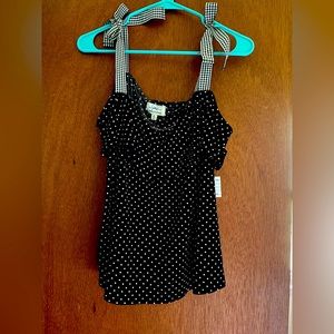 Polka dot top. Size XL. Off shoulder, with ribbon like straps.